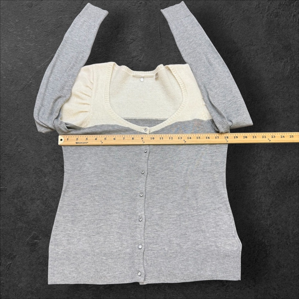 Knitted & Knotted Anthropologie Cardigan Gray Wool Angora Silk Puff Sleeve Sz M - Picture 8 of 10